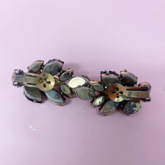 Regency Vintage Clip-On Earrings | Brown Rhinestones | 1970 - Picture 4 of 4